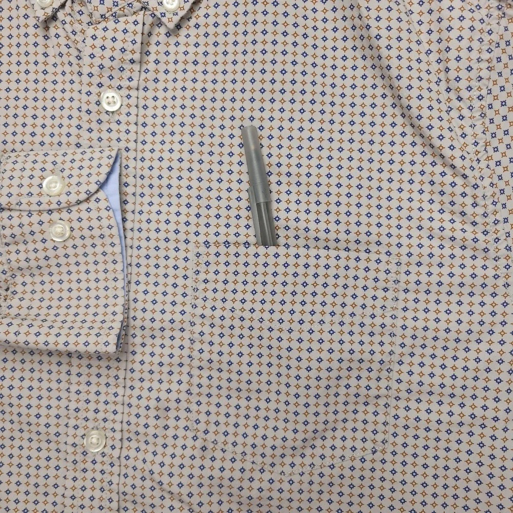 Banana Republic Luxe Poplin Shirt Mens M Beige Geometric Long Sleeve Button Up